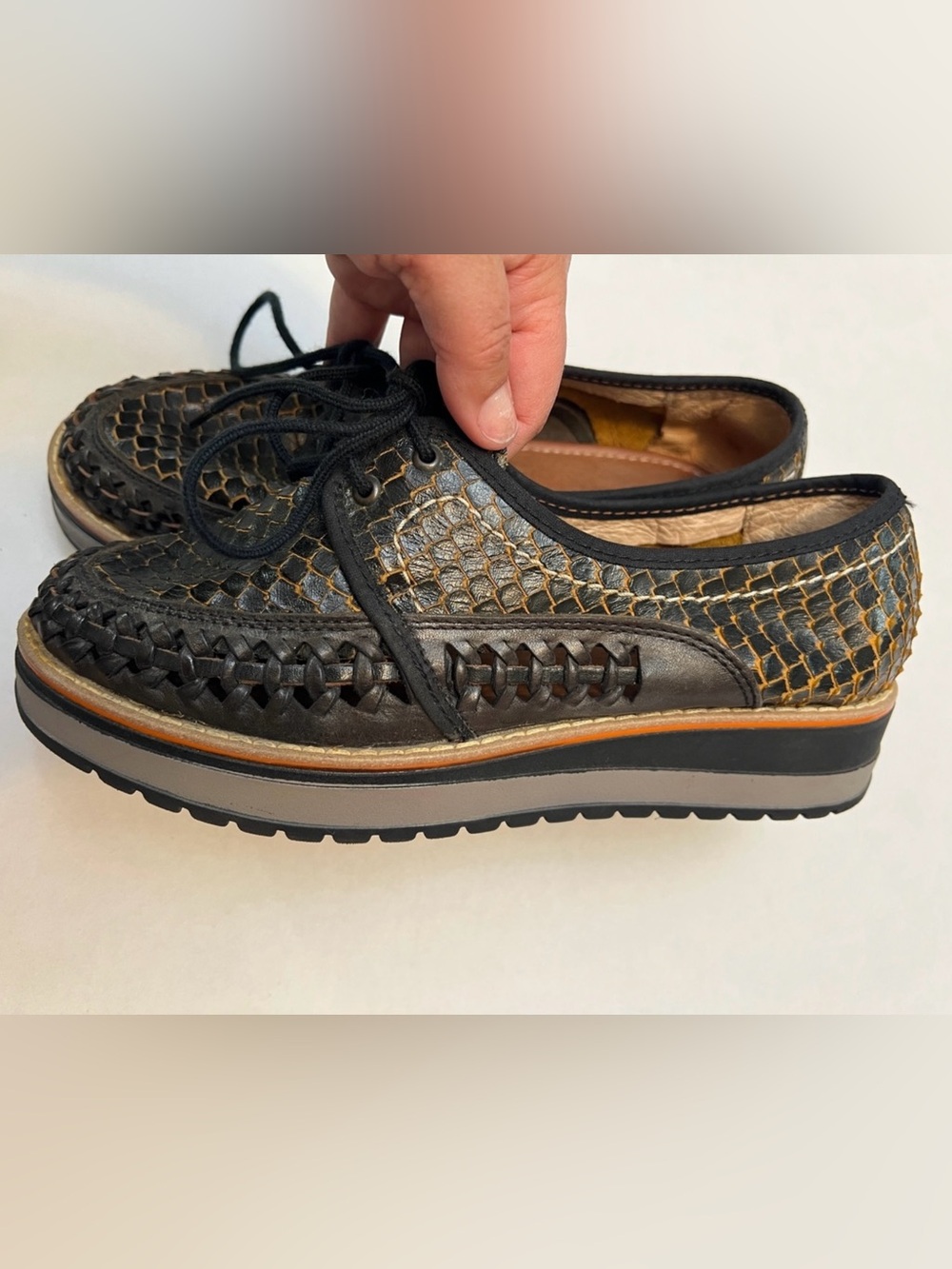 RARMURI HUARACHES PLATFORM OXFORD SHOES SNAKE EMBOSSED LEATHER MEXICO SIZE 8